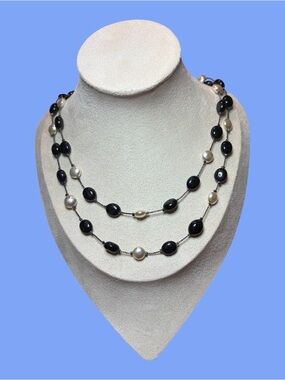 Premier Designs Black and Pearl Double Strand Necklace